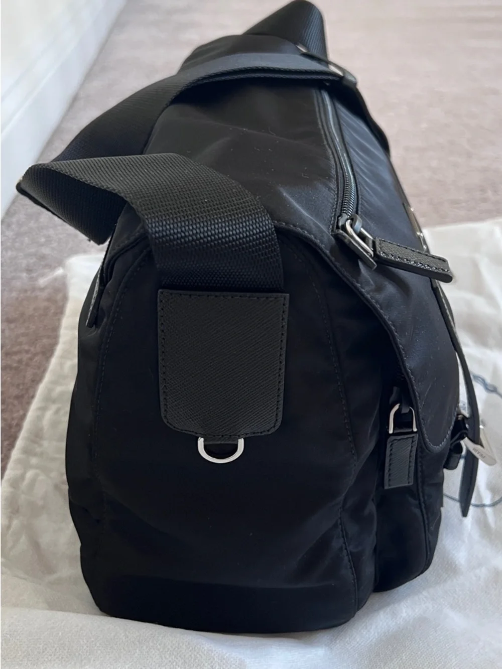 Prada Black Nylon Messenger with Leather Trim